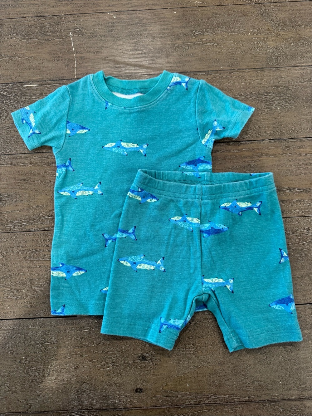 Turquoise Shark Print Toddler Tee & Shorts Set